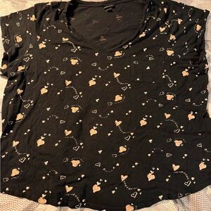 Torrid Black Heart Patterned Short Sleeve Top